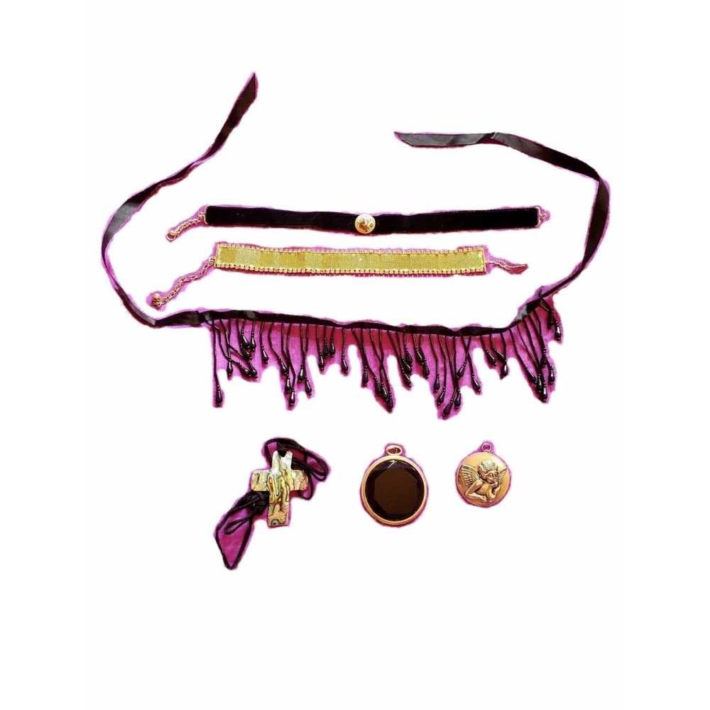 Lot Vtg 90s Y2K Black Gold Silver Velvet Mesh Crystal Chokers Necklaces Pendants